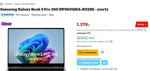Laptop deal bij bol Samsung Galaxy Book 5 Pro 360 NP960QHA-KG1BE - azerty