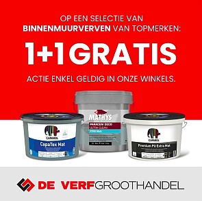 1+1 op binnenmuurverven van topmerken