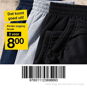 Kinder joggingbroek 2 voor 8 euro