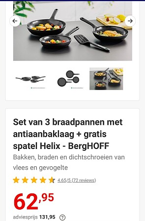 Set van 3 braadpannen + gratis spatel voor 62,95€