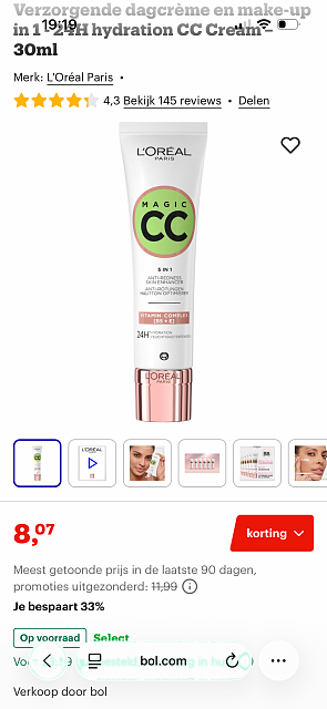 L’Oréal Paris Magic CC Verzorgende dagcrème en make-up in 1 - 24H hydration CC Cream –33%