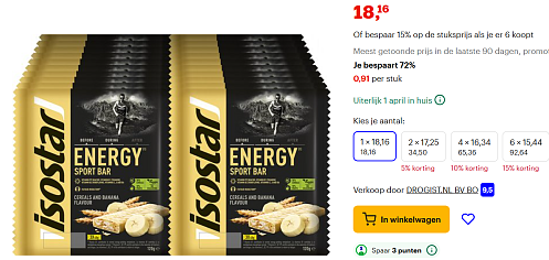 Isostar energiereep aan 0,91 euro per stuk!