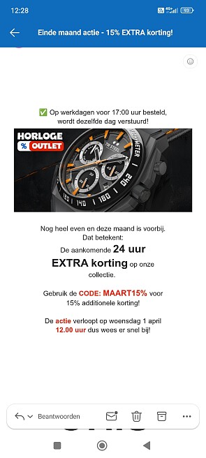 HorlogeOutlet.nl: 15% korting