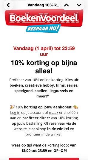Krijg 10% korting extra enkel vandaag 1 april - Geen grap!