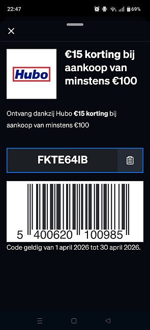 HUBO €15 euro korting bij aankoop van minstens 100 euro