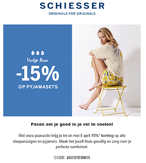 schiesser: 15% korting op slaapanzuigen en pyjama's