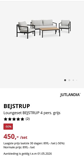 Loungeset BEJSTRUP 4 pers. grijs -50%