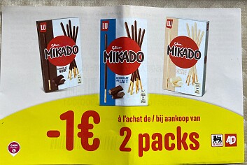 Coupon mikado aan rek bij Delhaize