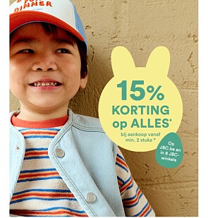 15% korting op alles bij JBC 💛