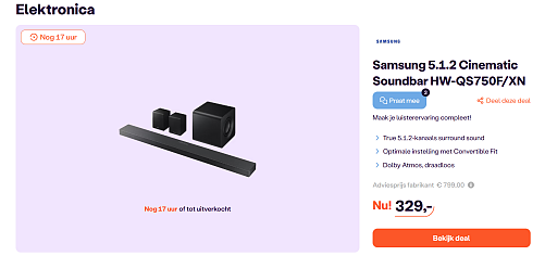 Samsung 5.1.2 Cinematic Soundbar HW-QS750F/XN