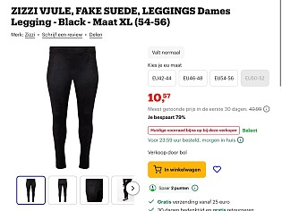 ZIZZI VJULE, FAKE SUEDE, LEGGINGS Dames Legging - Black - Maat XL (54-56) -79%