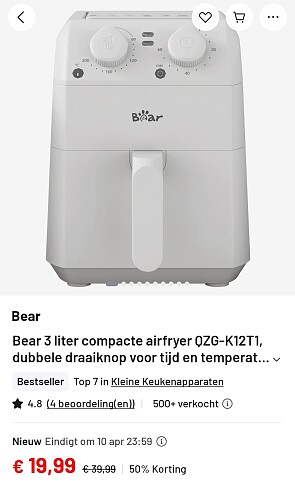 Bear compacte airfryer 3 liter