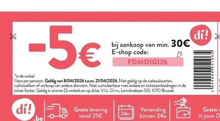 5€ korting bij aankoop van min 30€ op di.be