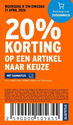 20% korting op een artikel naar keuze