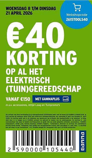 Tot 40€ korting op elektrisch (tuin) gereedschap bij gamma