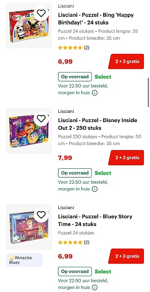 2+3 gratis op puzzels van Lisciani