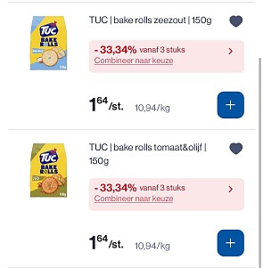 Tuc bake rolls 150 gram in promo