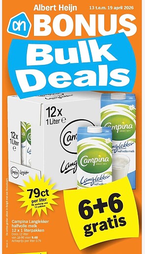 Campina langlekker halfvolle melk 6+6 gratis bij ah
