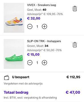 47€ ipv 112,95€ betaald bij Zalando lounge