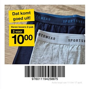 Alle heren boxers 2-pack 2 voor 10 euro