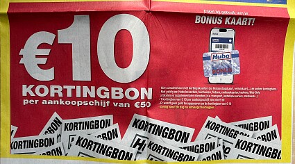 10€ kortingbon per aankoopschijf van 50€ bij Hubo