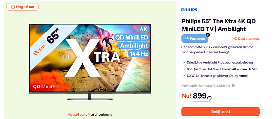 TV promo Philips 65" The Xtra 4K QD MiniLED TV | 144 Hz | Ambilight | 65MLED950/12