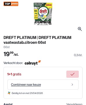 Dreft vaatwastabletten platinum citroen 66 stuks in promo