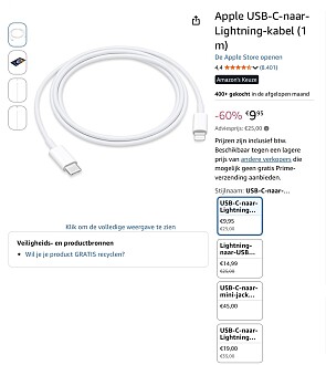 Apple USB‑C-naar-Lightning-kabel -60%