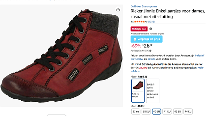 Rieker enkellaarsjes goedkoop bij Amazon DE