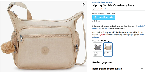 -46% beige Kipling Crossbody tas