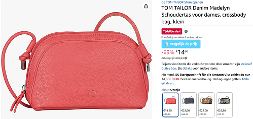 Tom Tailor schoudertas goedkoop bij Amazon DE