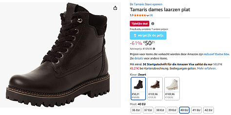 Tot -56% op lederen, veterboots Tamaris met rits