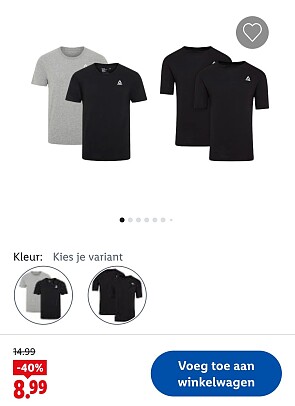 Reebok t-shirt voor heren, 2 stuks -40%