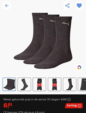 Puma regular sportsokken maat 43/46