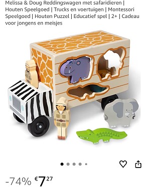 Houten speelgoed: Reddingswagen met safaridieren