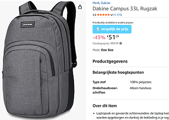 Grijze Dakine rugzak 33L -43%