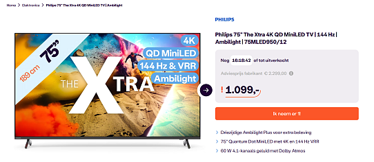 TV met mooie korting! Philips 75" The Xtra 4K QD MiniLED TV
