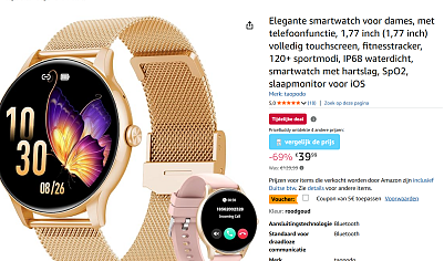 Smartwatch voor dames nu -69% + 5€ extra korting