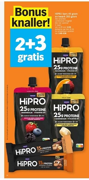 2+3 gratis Hipro bars 45 gram en kwark 200 gram bij ah