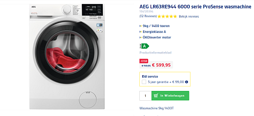 9 kg AEG wasmachine aan topprijs !