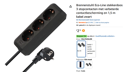 Brennenstuhl Eco-Line stekkerdoos 3 stopcontacten