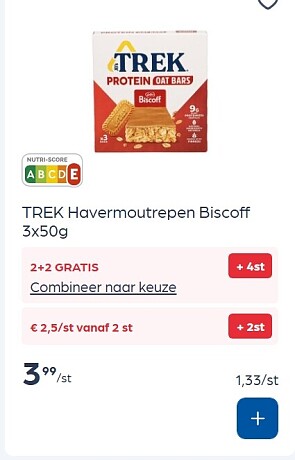 Trek havermoutrepen biscoff 3x50 gram in promo
