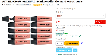 STABILO BOSS ORIGINAL - Markeerstift - Sienna (10 stuks)