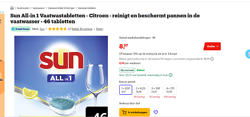 Sun All-in 1 Vaatwastabletten - Citroen - 46 tabletten