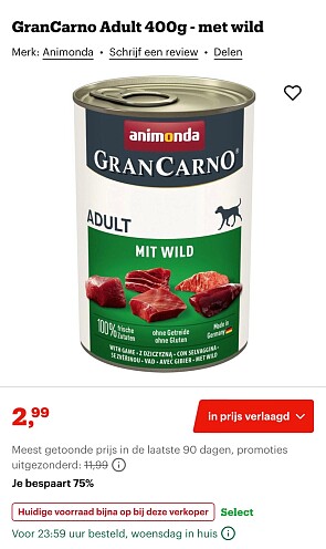 Hondenvoeding GranCarno Adult -75%