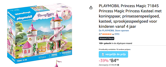 Playmobil prinsessenkasteel goedkoop bij Amazon