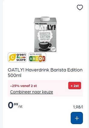 Oatly haverdrink barista edition 500 ml In promo