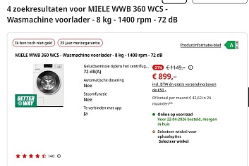 MIELE Wasmachine voorlader - 8 kg -21%