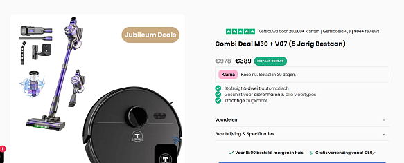 Toni Homi Combi Deal Robotstofzuiger M30 & Steelstofzuiger V07!