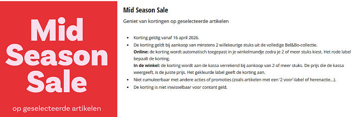 Tot -50% vanaf 2 stuks ✨ Mid-Season sale bij Bel&Bo